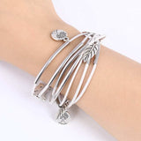 Bangles Multilayer Bracelet Leaves Pendant Silver Wedding Jewelry