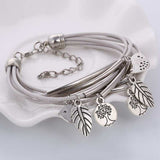 Bangles Multilayer Bracelet Leaves Pendant Silver Wedding Jewelry