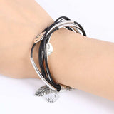 Bangles Multilayer Bracelet Leaves Pendant Silver Wedding Jewelry