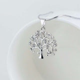 Silver Tree of Life pendant necklace for women with snake chain and crystal accents