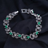 Ethnic Bohemian Green Stones Bracelet Silver Woman Jewelry