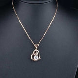 Classic Heart Zircon Pendant Necklace 14k Rose Gold Women Jewelry