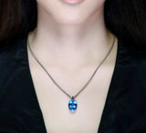 Blue Aquamarine Pendant Necklace 925 Silver Link Chain For Women