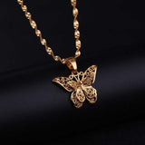 Butterfly Pendant NecklaceFor  Woman 10K Yellow Gold Wedding Jewelry
