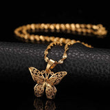 Butterfly Pendant NecklaceFor  Woman 10K Yellow Gold Wedding Jewelry