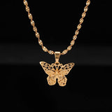 Butterfly Pendant NecklaceFor  Woman 10K Yellow Gold Wedding Jewelry