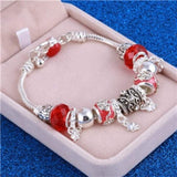 Charm pink zircon silver charm bracelet for women anniversary gift with lobster claw clasp in gift box