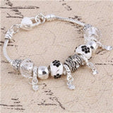 Charm pink zircon bangle bracelet for women with silver link chain and lobster clasp
