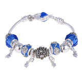 Silver charm bracelet with blue zircon beads and lobster clasp for women