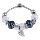 Silver charm bracelet with pink zircon and leaf pendant for women anniversary gift