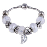 Silver charm pink zircon bangle bracelet with leaf and handbag charms for women anniversary gift