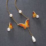 Butterfly Enamel Pearl Jewelry Set for Women Jewelry