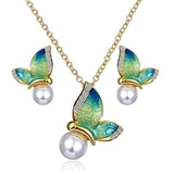 Butterfly Enamel Pearl Jewelry Set for Women Jewelry