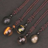 Vintage Black Obsidian Pendant Necklace RhinStone Women Jewelry
