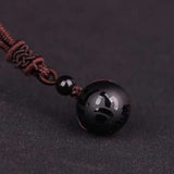 Vintage Black Obsidian Pendant Necklace RhinStone Women Jewelry