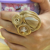 Big Champagne Zircon 10K Gold Ring Wire Helical For Women Jewelry