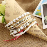 Vintage wristband beaded bracelet for women with silver charm, acrylic round beads, and easy-hook clasp in bohemian style
