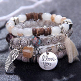 Vintage wristband beaded bracelet for women with charm pendants and tassel anniversary jewelry