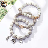 Vintage wristband beaded bracelet set for women with silver charms and bohemian style