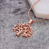 Rose gold Tree of Life pendant necklace for women with snake chain and crystal accents