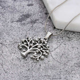 Silver Tree of Life pendant necklace for women with snake chain, trendy statement jewelry design