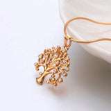 Rose gold Tree of Life pendant necklace with crystal accents on a snake chain for women