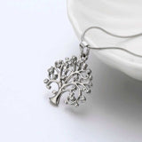 Silver Tree of Life pendant necklace for women with snake chain and decorative crystals