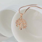 Rose gold Tree of Life pendant necklace for women with snake chain and silver accents