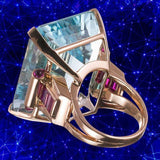 Rose gold ring with large aquamarine stone and zircon accents for women engagement jewelry