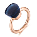 Natural blue topaz ring with 14K rose gold band for women wedding jewelry