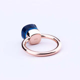 Natural blue topaz ring with 14K rose gold tension mount and 925 sterling silver band for women wedding jewelry