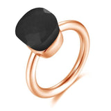 14K rose gold women's ring with large black cushion gemstone, classic wedding jewelry design