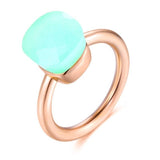 Natural blue topaz ring with 14K rose gold classic wedding band for women
