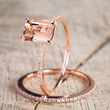 Princess Aquamarine ring for women, rose gold plated with rectangular gemstone and small diamonds, engagement and wedding jewelry