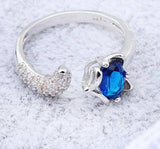 Silver plated Romantic Tail Gemstone Ring with blue zircon and fox shape design for women
