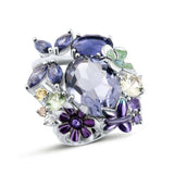 Luxury flower amethyst ring with purple gemstone and sterling silver floral design