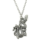 Vintage silver plated black dragon pendant necklace with link chain for women