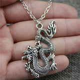 Vintage silver plated black dragon pendant necklace with link chain for women fashion jewelry