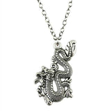Vintage silver plated dragon pendant on a link chain necklace for women