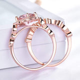 Morganite engagement ring set in 10K rose gold with prong-set rectangular stones for women wedding jewelry