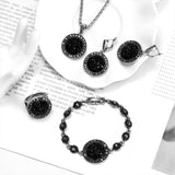 Bohemia Black Crystal Jewelry Set For Women Necklace Earrings Bracelet Ring 