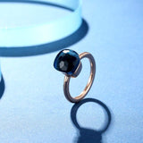 Natural blue topaz ring in 14K rose gold with tension mount setting for women wedding jewelry