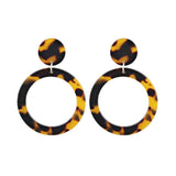 Pair of trendy geometric drop earrings with tortoiseshell acrylic circular design for women
