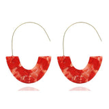 Red geometric acrylic drop earrings with thin gold wire hoops for women luxury jewelry