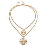 Double-layer Pendant Necklace 14kt Retro Gold Women's Wedding Jewelry