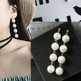 Women's Plush Ball Drop Earrings Fashion Elegant Red Black Pearl Long Earrings Wedding