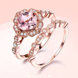 Morganite engagement ring set in 10K rose gold with prong set rectangular main stone and diamond accents for women wedding jewelry