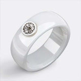 Womens White Ceramic Ring Black Exquisite Zircone Engagement Jewelry