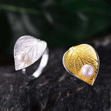 Genuine Pearl Leaf Ring 925 Sterling Silver For Women  Anniverssary Jewelry