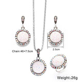 Vintage Gemstones Jewelry Set Antique Silver Women Jewelry Set Ring Earrings Pendant Necklace